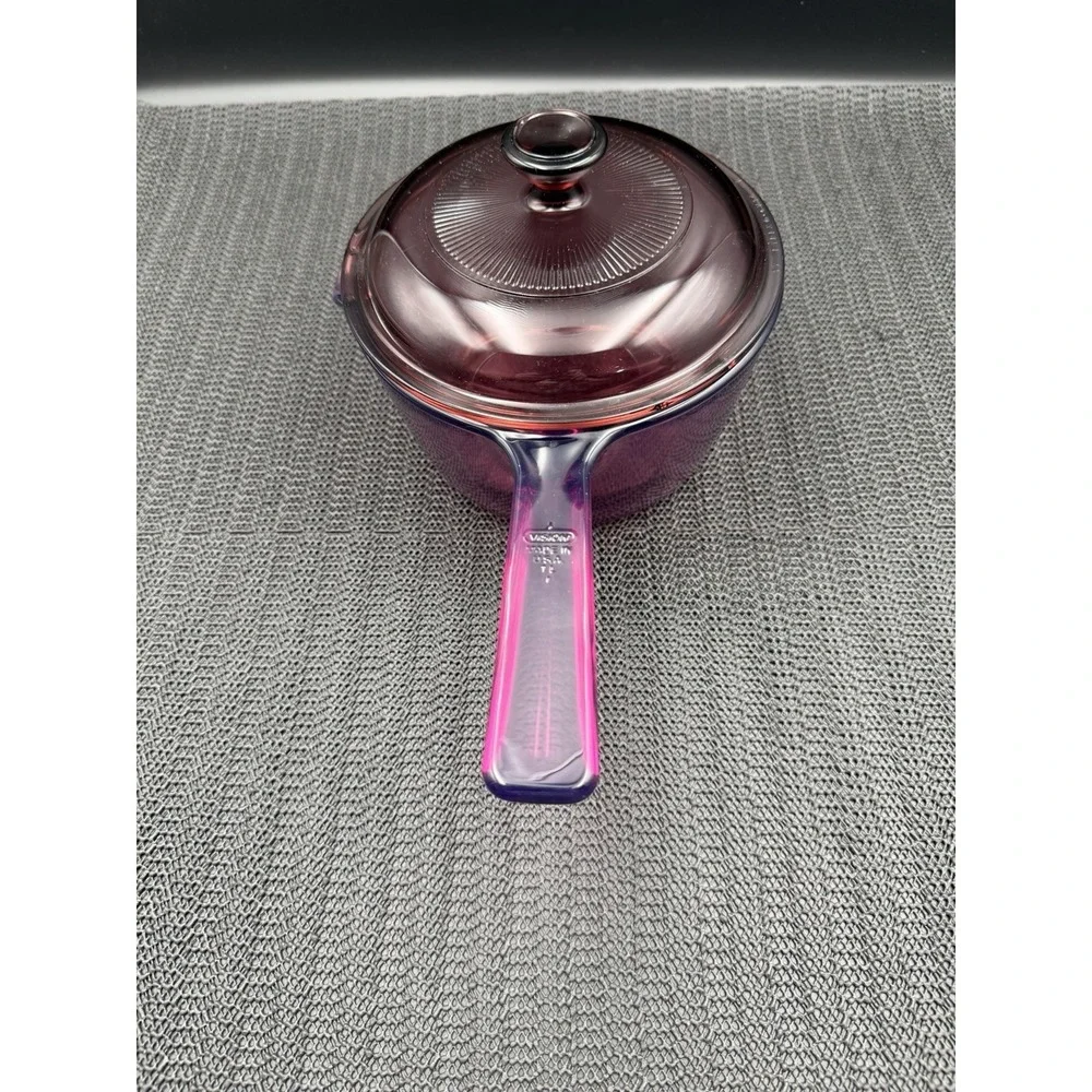 Corning Visions Cranberry 1L Saucepan Glass USA W/Lid